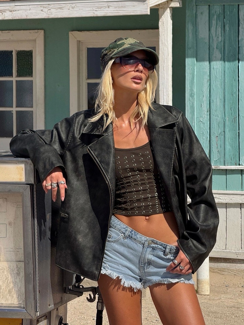Black Faux Leather Oversized Jacket - Women's Coats & Jackets